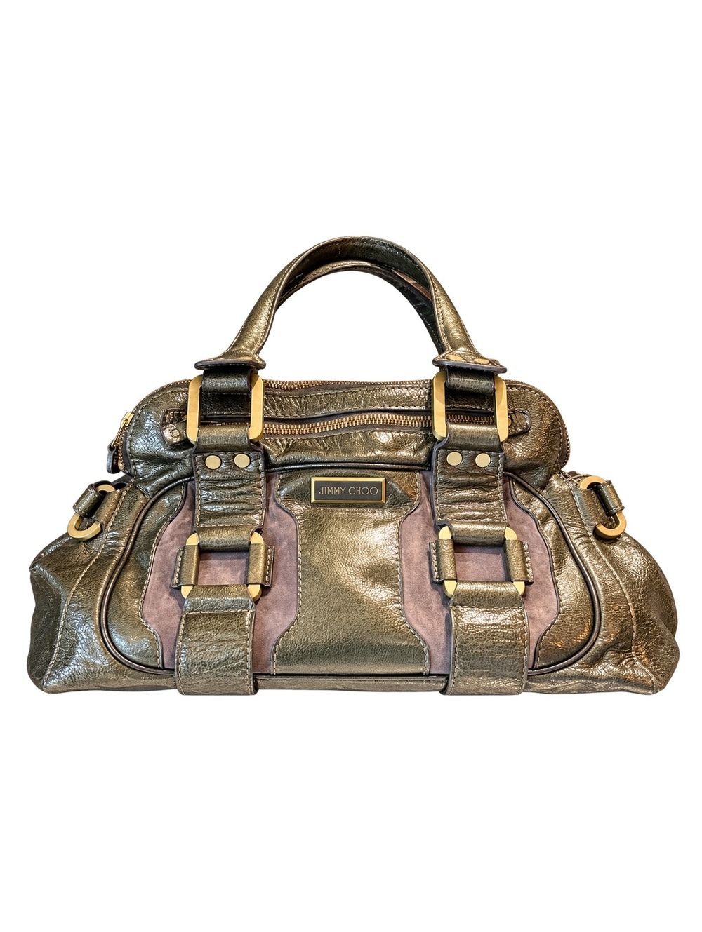 Jimmy Choo Mahala Metallic Bronze Leather Suede Y2K Shoulder Bag Authentic